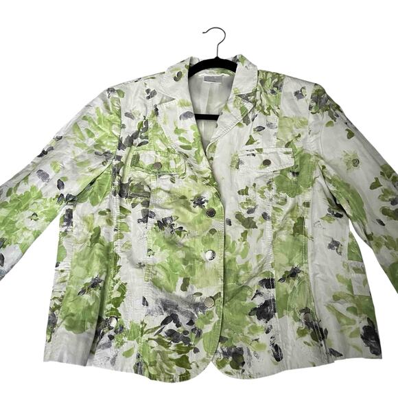 Basler Women's Lined Blazer Jacket Green White Watercolor Floral Pattern Size 42 - Picture 2 of 9
